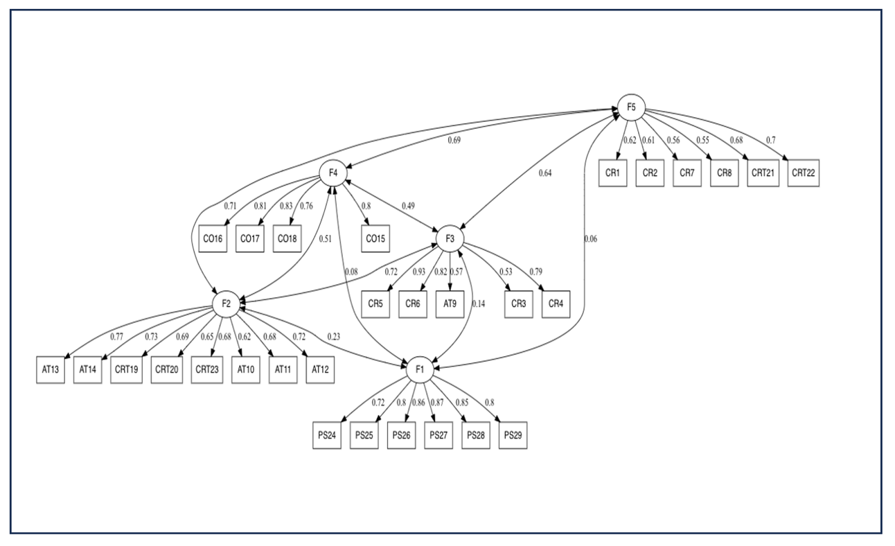 Confirmatory factor analysis diagram for CT scale