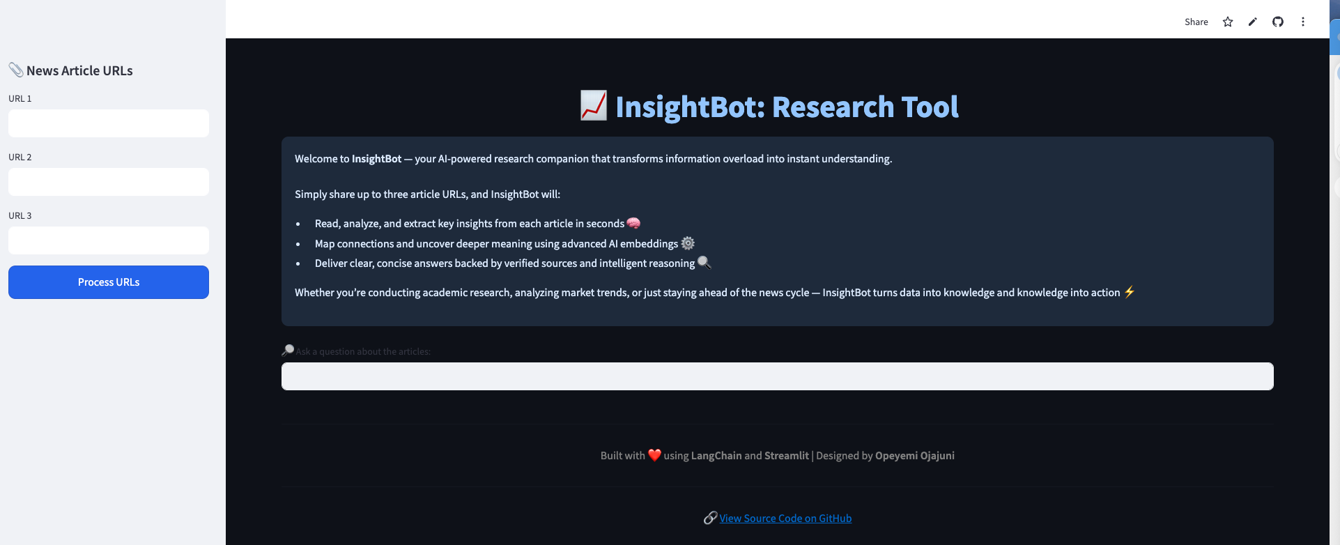 InsightBot GenAI research assistant interface
